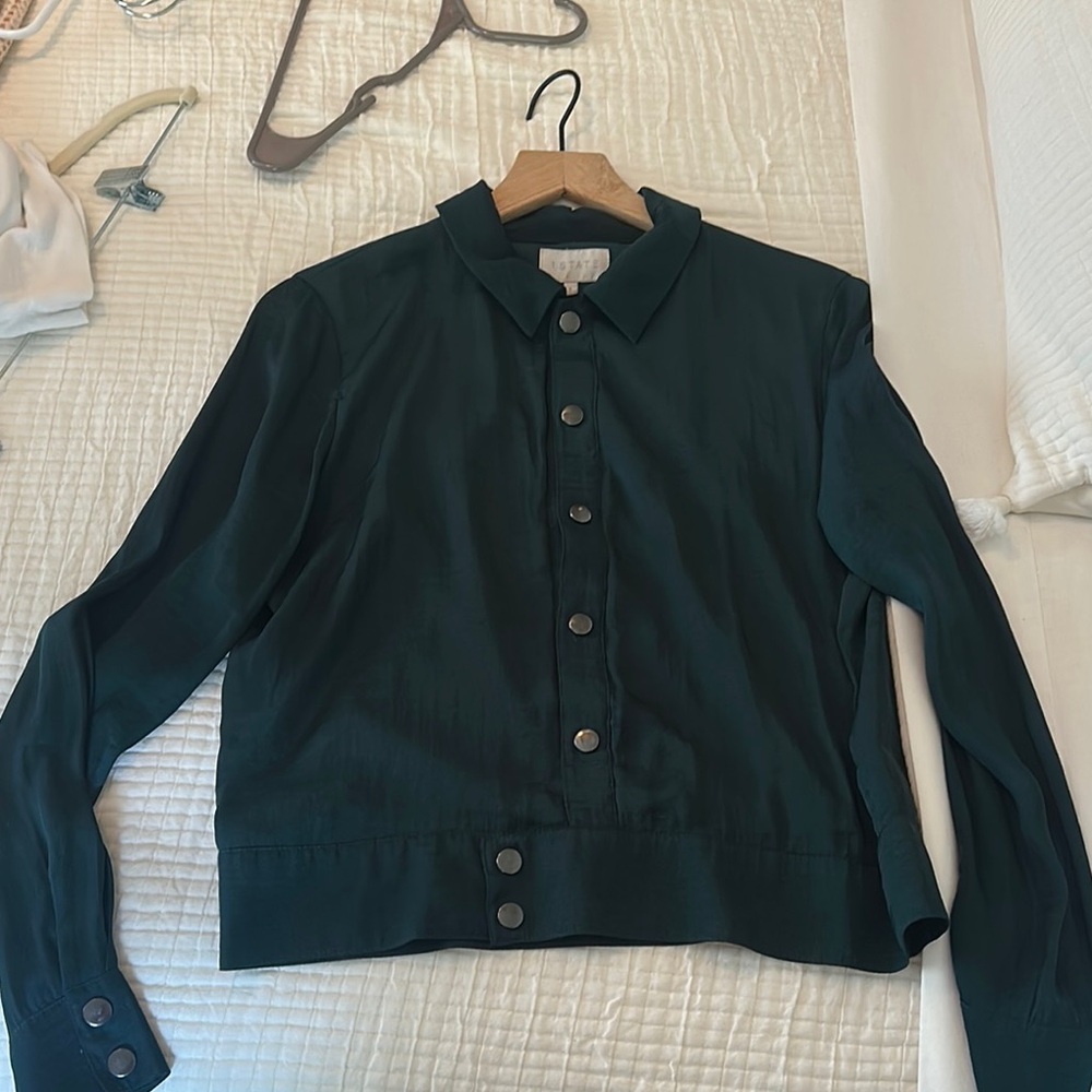 1. State Dark Green Button-Up Teddy Jacket